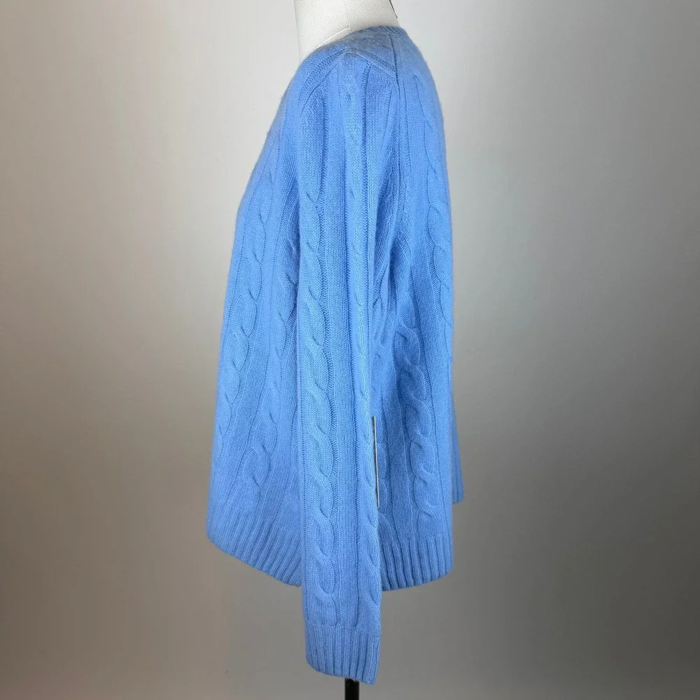 NWD Joie 100% Cashmere Cable Knit Crewneck Sweater Blue Womens Size Large Luxury